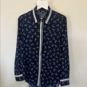 DKNY Navy Blue Blouse with White Pattern